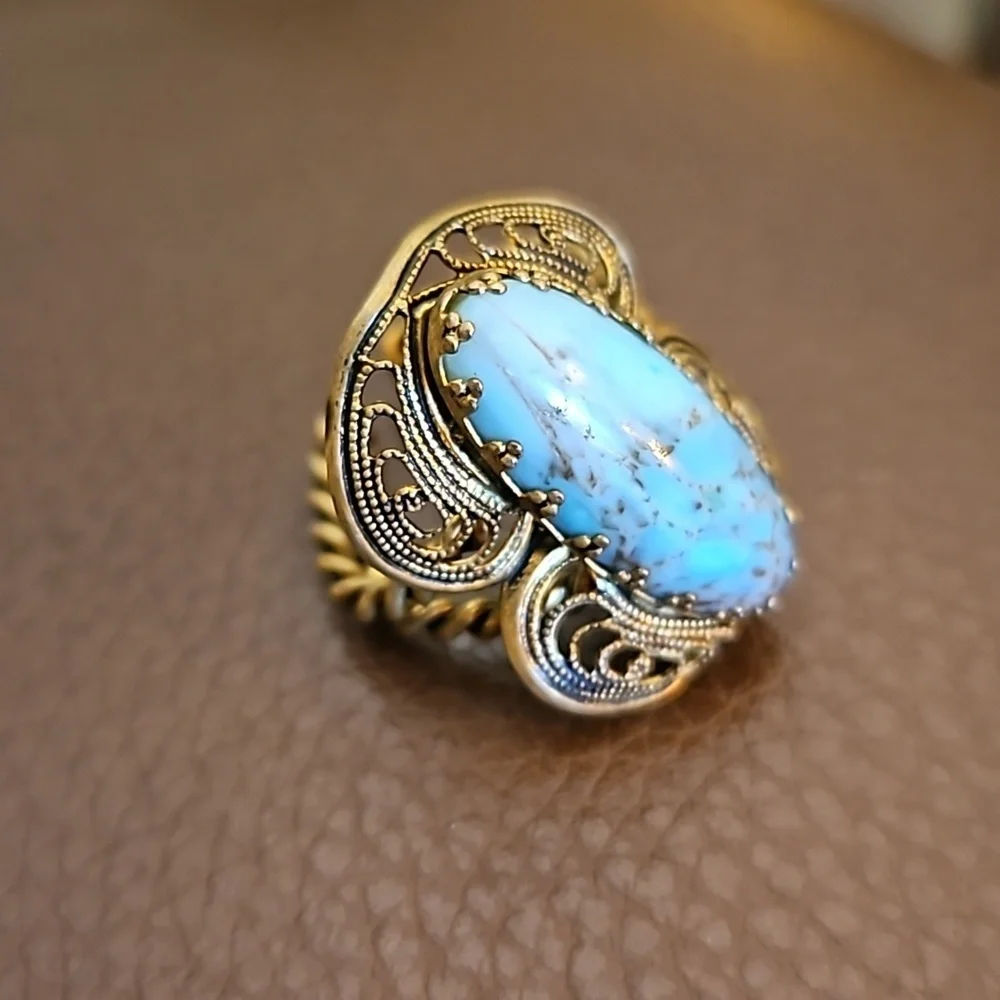 Antique West Germany Oval Gemstone Filigree Adjustable Castlecore Ring